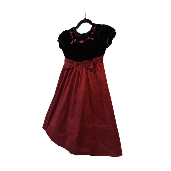 Jona Michelle Holiday Christmas Formal Dress Girls 8 Beaded Floral Velvet Red - Picture 4 of 11